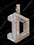 Premium Letter D Pendant Design Baguette Cut VVS Moissanite Diamond Encrusted Rose Gold Plated 925 Silver Claw Setting Pendant