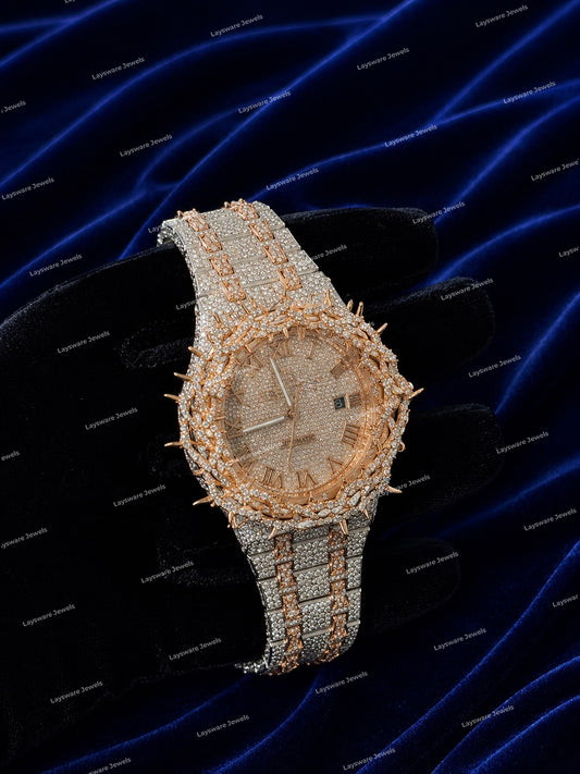 Custom Ice Drip Moissanite Diamond Throne Watch Snow White Luxury Fashion Look Hip Hop Watch