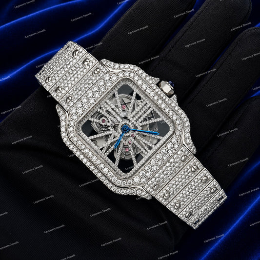 Luxury Iced Out Moissanite Diamond Skeleton Watch Custom Hip Hop Fashion Design