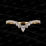 V Shaped Chevron Band  Round & Pear Cut Moissanite Diamond Wedding Band