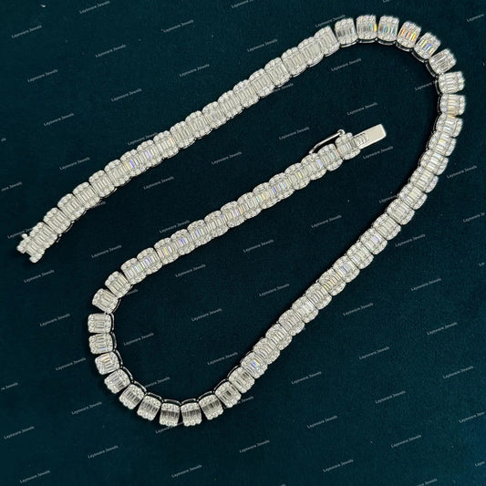 Customized 925 Sliver Moissanite Cuban Link Chain Baguette Cut Premium Necklace For Men