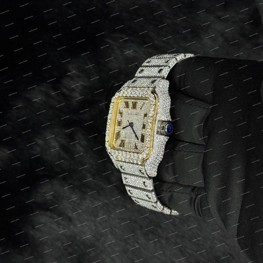 Two Tone Roman Dial Bust Dial Moissanite Diamond Studded Statement Watch