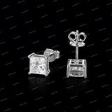 925 Sterling Silver With Moissanite Diamond Four-claw Setting Princess Cut Stud Earrings