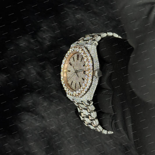 Premium Full Iced Rose Gold Tone Moissanite Diamond Watch Luxury Street Style