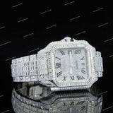 Trendy Roman Number Hip Hop Iced Out Moissanite Baguette Cut Diamond Full White Watch