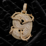 S925 Sterling Silver VVS Moissanite Diamond Rose Gold Iced Out Snake Feature Number 9 Pendant