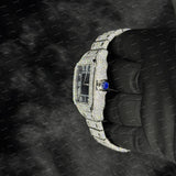 Iced Out Moissanite Diamond Watch Blue Face Roman Dial Full Iced Statement Timepiece For Men