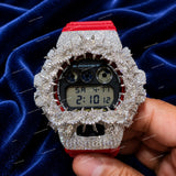 Premium Moissanite Diamond Watch With Red Rubber Strap Luxury Fashion Timepiece For Men