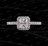 Princess Cut 925 Sliver VVS Moissanite Diamond Halo Engagement Ring