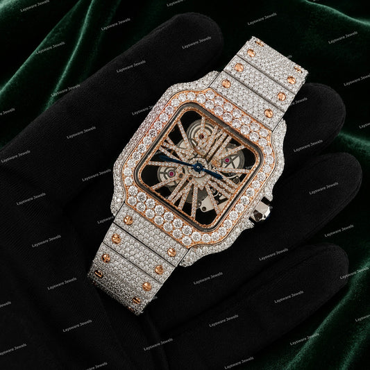 Custom Rose Gold Tone Moissanite Diamond Watch Custom Luxury Fashion Style