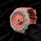 Luxury Moissanite Diamond Timepiece With Blush Pink Rubber Strap Eye Catching Iced Design For Men