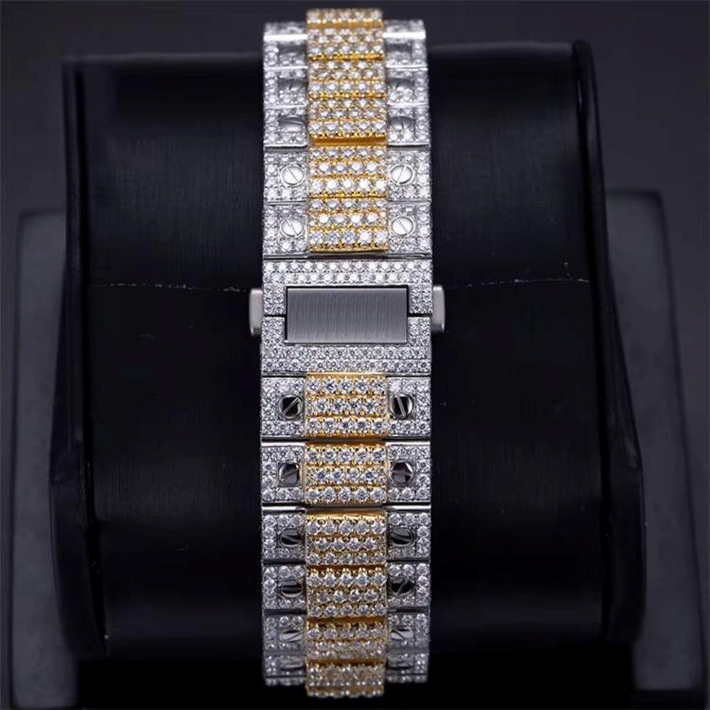 Iced Out Stainless Steel with Roman Dial Diamond Watch