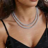 Luxury 925 Sterling Silver Moissanite Diamond Tennis Chain VVS Clarity Round Cut Iced Out Hip Hop Necklace