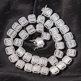 Premium 925 Sterling Silver Moissanite Diamond Iced Square Link Chain Necklace