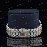 Luxury Fully Iced Out VVS Moissanite Diamond Two Tone Watch With Red Arabic Numerals