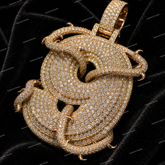 S925 Sterling Silver VVS Moissanite Diamond Rose Gold Iced Out Snake Feature Number 9 Pendant
