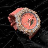 Luxury Moissanite Diamond Timepiece With Blush Pink Rubber Strap Eye Catching Iced Design For Men