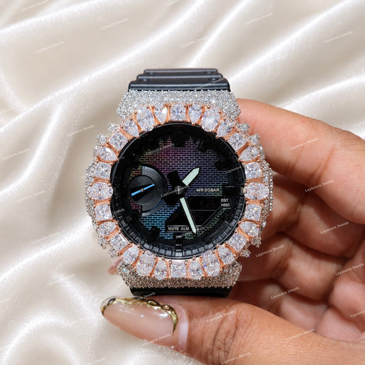 Snow White VVS Moissanite Diamond Watch With Rubber Strap Bold Streetwear Luxury Timepiece For Men