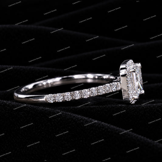 Princess Cut 925 Sliver VVS Moissanite Diamond Halo Engagement Ring