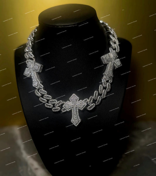 Premium Baguette Cut 925 Silver Moissanite Diamond Cuban Link Chain Hip Hop Style Necklace Rappers