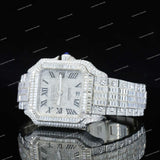Trendy Roman Number Hip Hop Iced Out Moissanite Baguette Cut Diamond Full White Watch