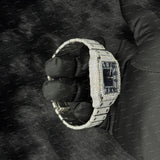 Iced Out Moissanite Diamond Watch Blue Face Roman Dial Full Iced Statement Timepiece For Men