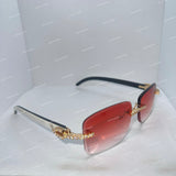 Premium VVS Moissanite Diamond Iced Out Rimless Sunglasses Sunset Red Gradient Sunglasses