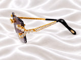 Fully Handset Prong-Set Moissanite Diamond Gold Rimless Shades – Dark Purple Tint