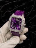 Custom Full Iced Moissanite Diamond Watch With Purple Leather Strap Snow White Luxury Look