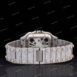 Skeleton Automatic Watch with Rose Gold Tone with VVS Moissanite Diamond Bezel Timepiece