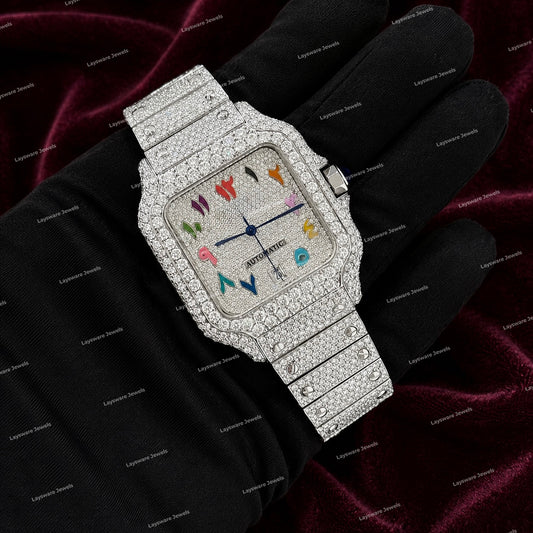 Hip Hop Full Iced Ranibow Dial VVS Moissanite Diamond Watch Premium Custom Luxury Look