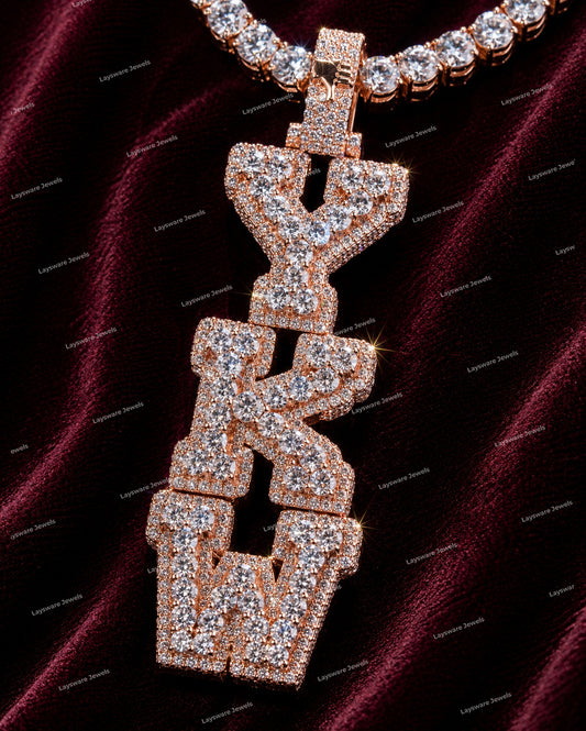 Premium Personalized Initial Letter Pendant VVS Moissanite Diamond 925 Sterling Silver Rose Gold Plated Hip Hop Pendant