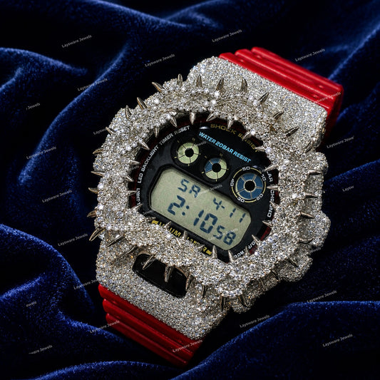 Premium Moissanite Diamond Watch With Red Rubber Strap Luxury Fashion Timepiece For Men