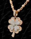 Four Leaf Clover Charm Pendant 925 Silver Plated Rose Gold Round Cut VVS Moissanite Diamond Unisex Pendant