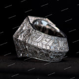 Luxury Cocktail Ring Unisex S925 Sliver Moissanite Diamond Bugetee Cut Hexagon Shield Ring