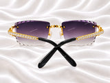 Fully Handset Prong-Set Moissanite Diamond Gold Rimless Shades – Dark Purple Tint