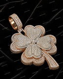 Four Leaf Clover Charm Pendant 925 Silver Plated Rose Gold Round Cut VVS Moissanite Diamond Unisex Pendant