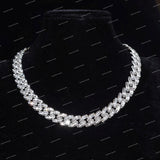 Trending Claw Setting Baguette Cut Cuban Link Chain Moissanite Custom Hip Hop Statement 925 Silver Necklace