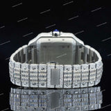 Trendy Roman Number Hip Hop Iced Out Moissanite Baguette Cut Diamond Full White Watch