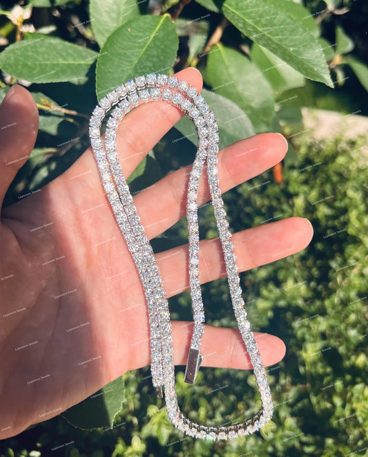Hip Hop Luxury 925 Silver Brilliant Cut VVS Moissanite Tennis Chain Necklace