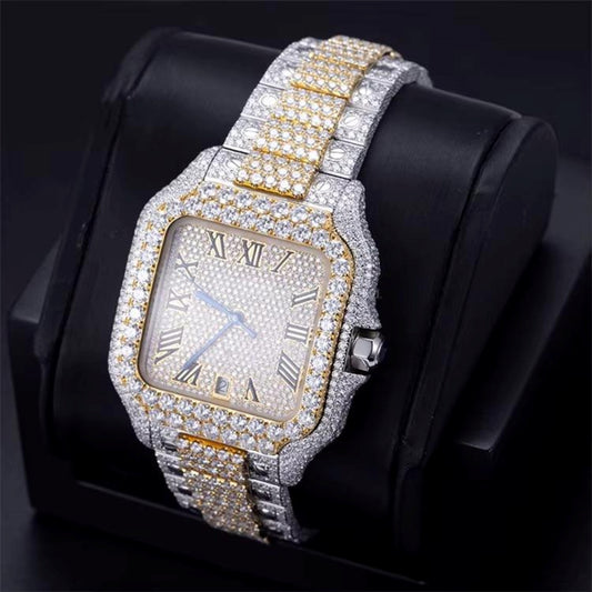Iced Out Stainless Steel with Roman Dial Diamond Watch