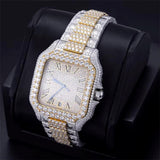 Iced Out Stainless Steel with Roman Dial Diamond Watch