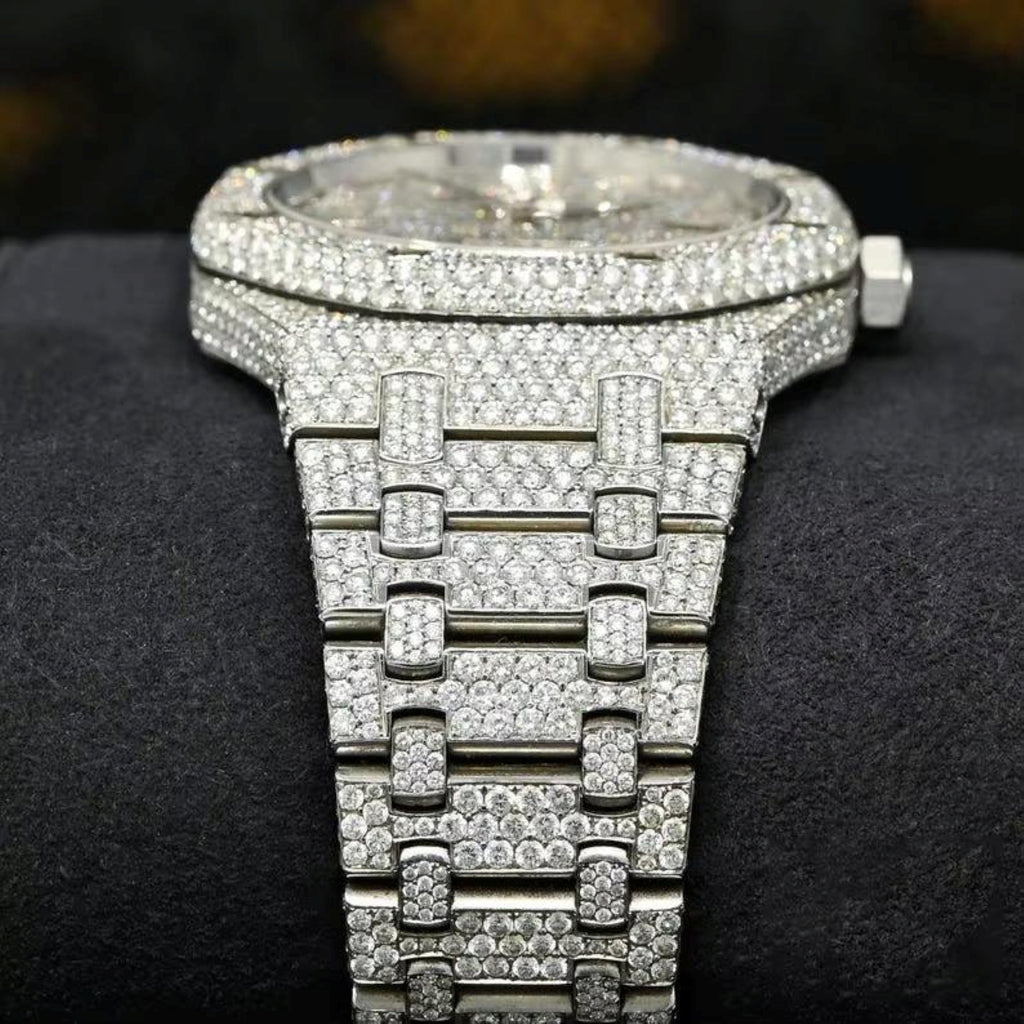 Iced Out Stainless Steel Arabic Dial Moissanite Diamond Watch