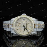 Luxury Iced Round Dial Watch with Crystal Bezel and Two-Tone Watch Premium Statement Timepiece
