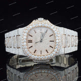 Luxury Iced Glass Dial Watch with Brilliant Moissanite Diamond and Two-Tone Watch