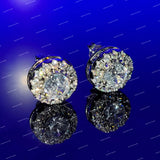 Full White Moissanite Round Brilliant Cut Stud Earrings 925 Sterling Silver