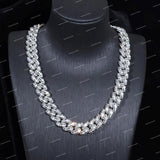 Trending Claw Setting Baguette Cut Cuban Link Chain Moissanite Custom Hip Hop Statement 925 Silver Necklace