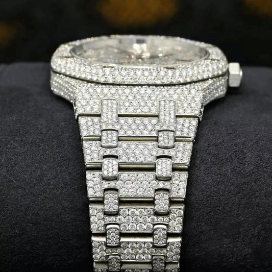 Iced Out Stainless Steel Arabic Dial Moissanite Diamond Watch