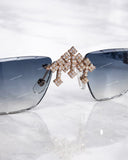 Rose Gold Finish Handset Moissanite Cross  Rimless Eyewear – Cut-Edge Tinted Lenses