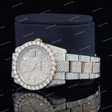 Iced Two-Tone Round Dial Watch with Rose Gold Accents Moissanite Diamond Bezel Premium Timepiece